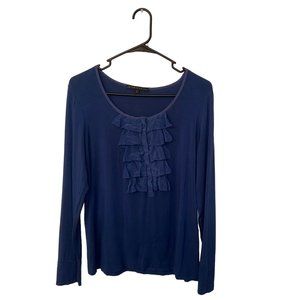 Women's Antonio Melani Deep Blue Long Sleeve Blouse with Ruffle Detail Large